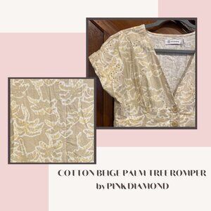 PINK DIAMOND Cotton Romper Pockets Buttons Eyelet Beige Palm Trees